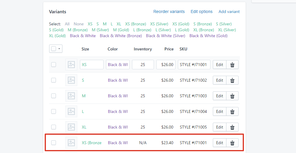 Select any visible hidden variant