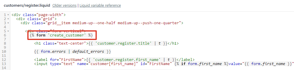 Find form create_customer code