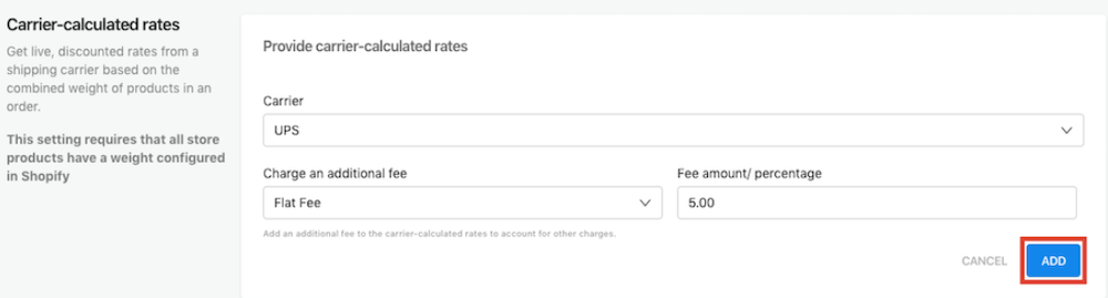 Carrier-Calculated Rates Options