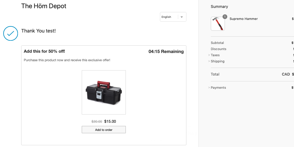 Upsell After Checkout Example