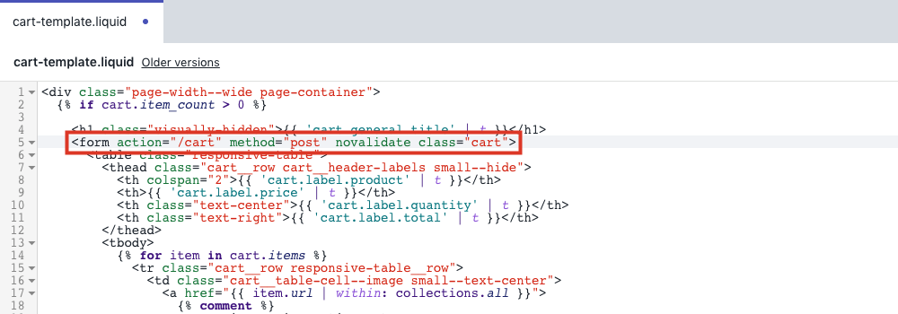 Find the opening form tag