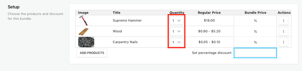 Set a quantity