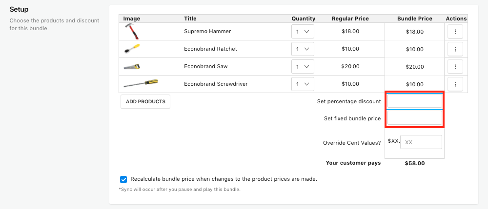 Percentage Base or Fixed Price Bundle