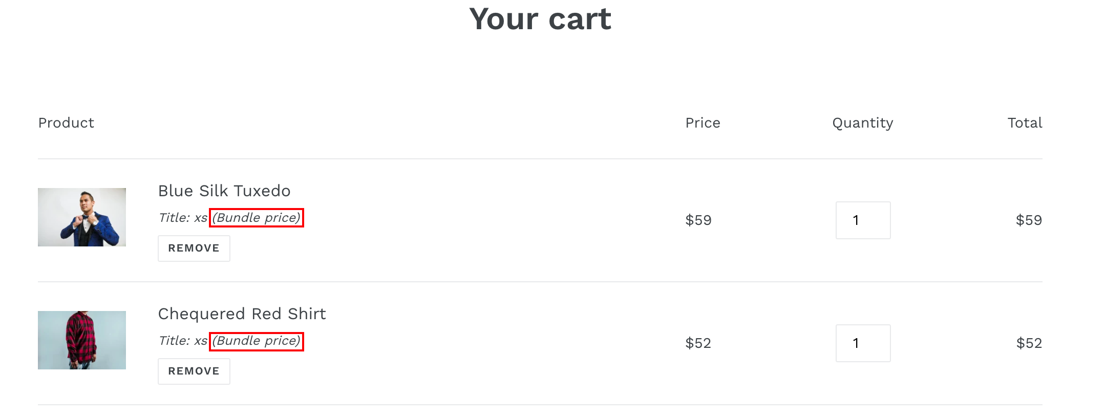 Hides Bundle Price on Cart Page