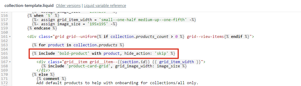 Copy and paste: include 'bold-product' with product, hide_action: 'skip'