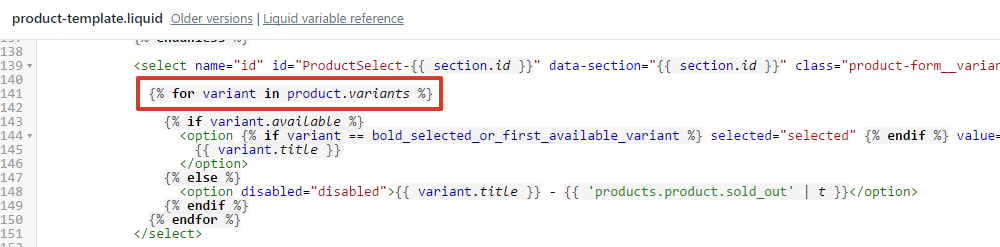 Find the code: for variant in product.variants