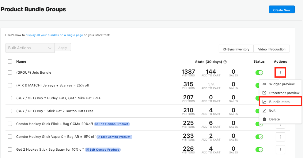 Select the ellipsis, then Bundle Stats