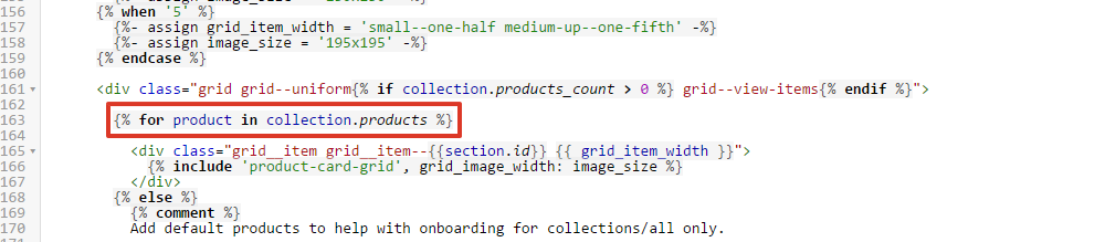 Fidn the code: for product in collection.products
