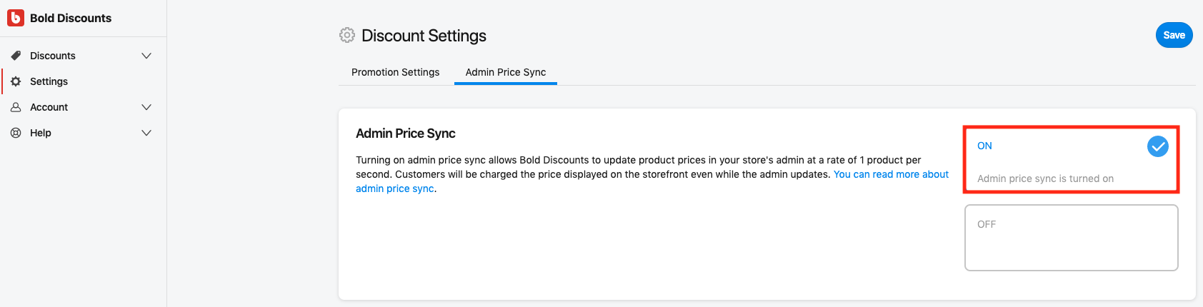 Admin Price Sync - Enable
