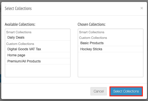 Click Select Collections again