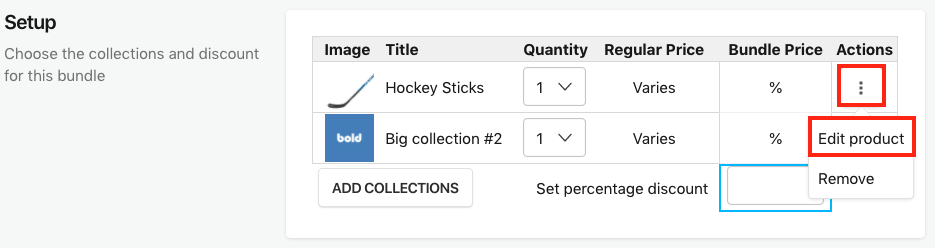 Select Actions icon, then Edit product