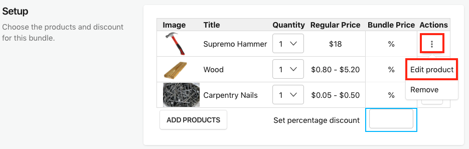 Select Actions, followed by Edit product