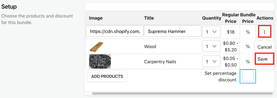Under Actions, select Save next to each product image that is adjusted