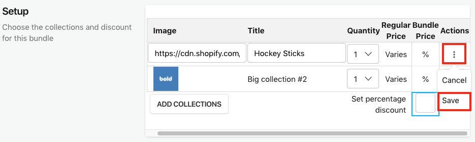 Select the Actions icon, then select Save next to each collection you adjusted