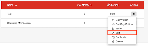 Recurring Memberships Edit