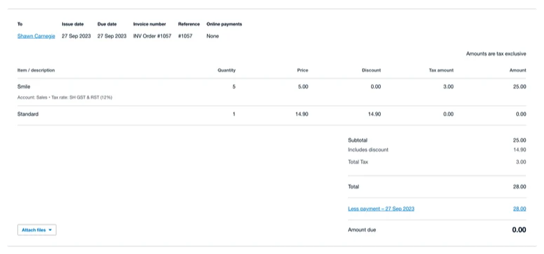 Free Shipping Discount in Xero