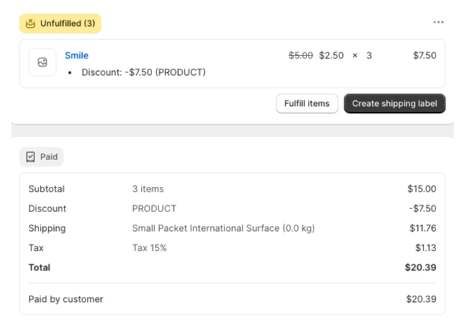 Product Discount Example in Shopify