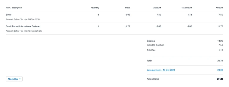 Product Discount Example in Xero