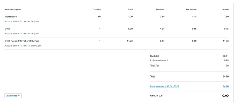 Order Discount Example in Xero