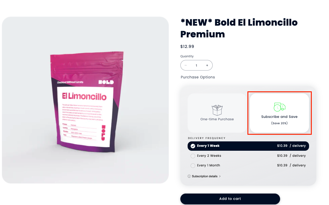 Default selection is Subscribe and Save