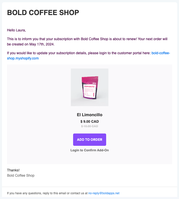 Subscriptions Upcoming Order Email Offer