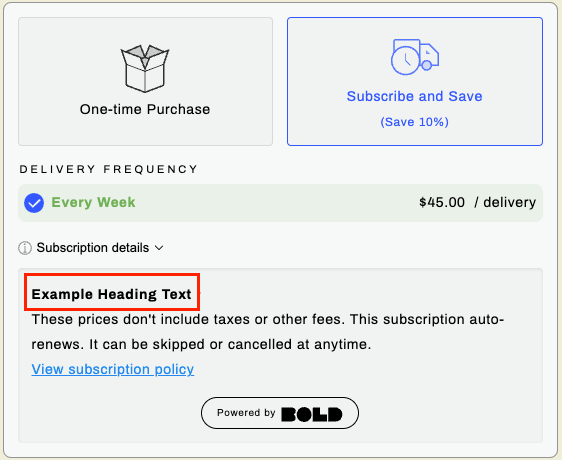 Example heading text