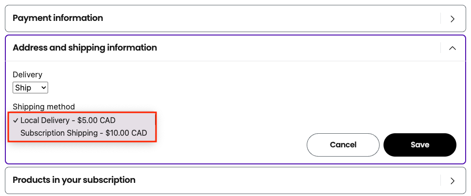 Select a shipping method