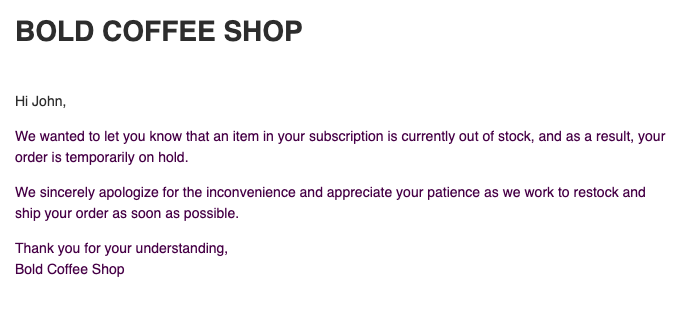 Default insufficient inventory email