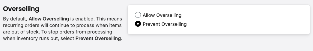 Overselling settings