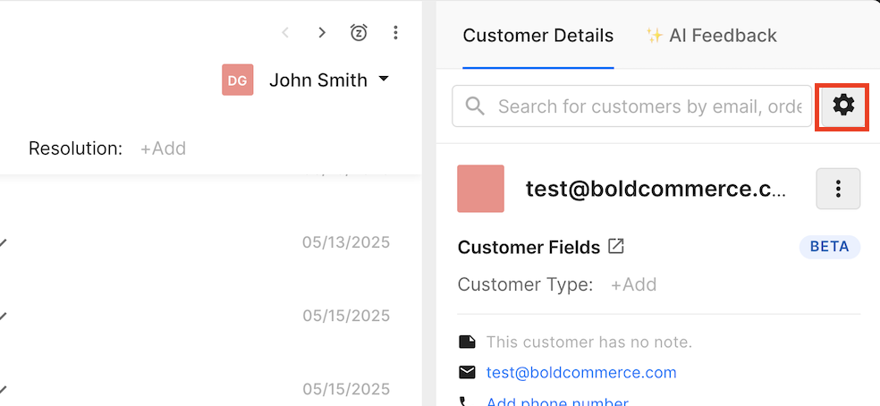 Customer details Settings gear icon