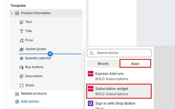 Apps > Subscription widget