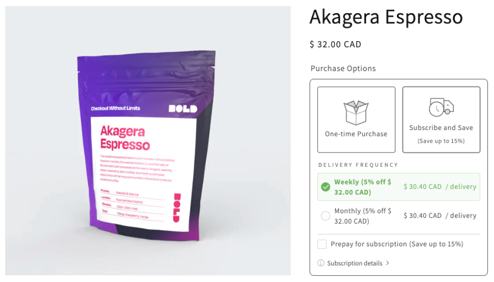 Subscription widget - Storefront view