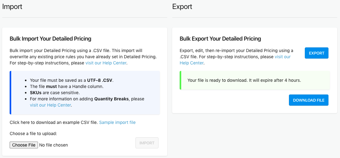 Import/Export Page