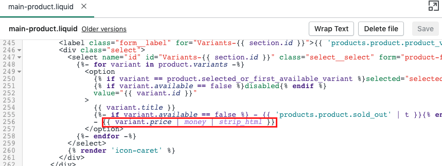 main-product price code