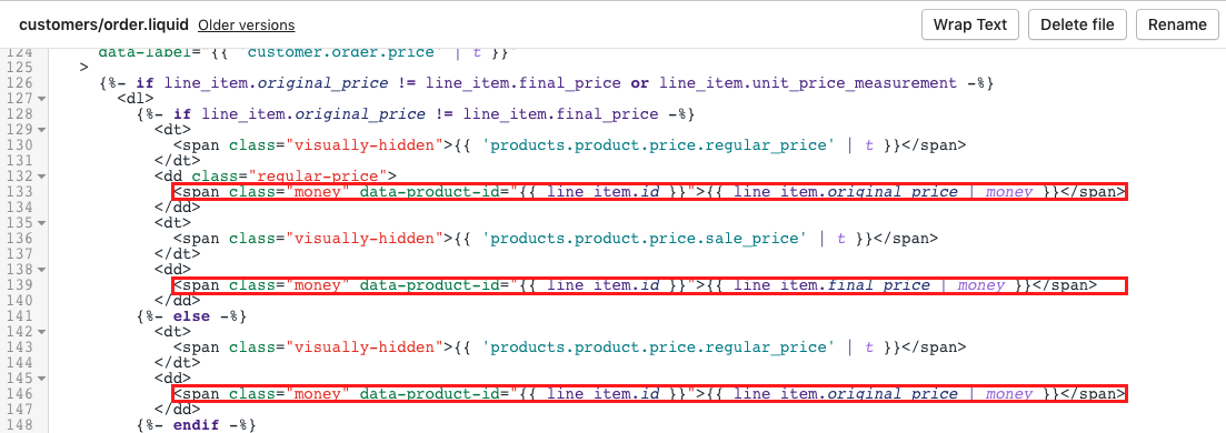 Product price example with bold