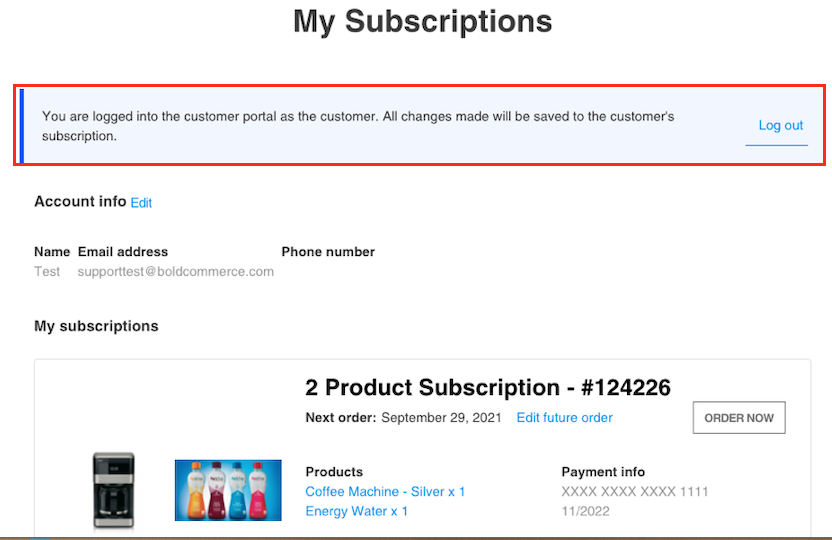 View from the customer portal