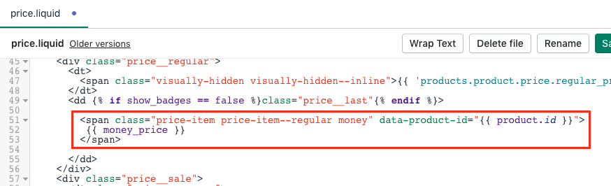 Product Price Code with Bold