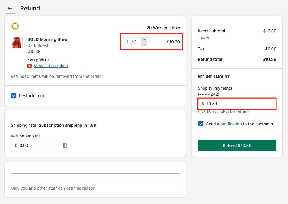 Amount of refund