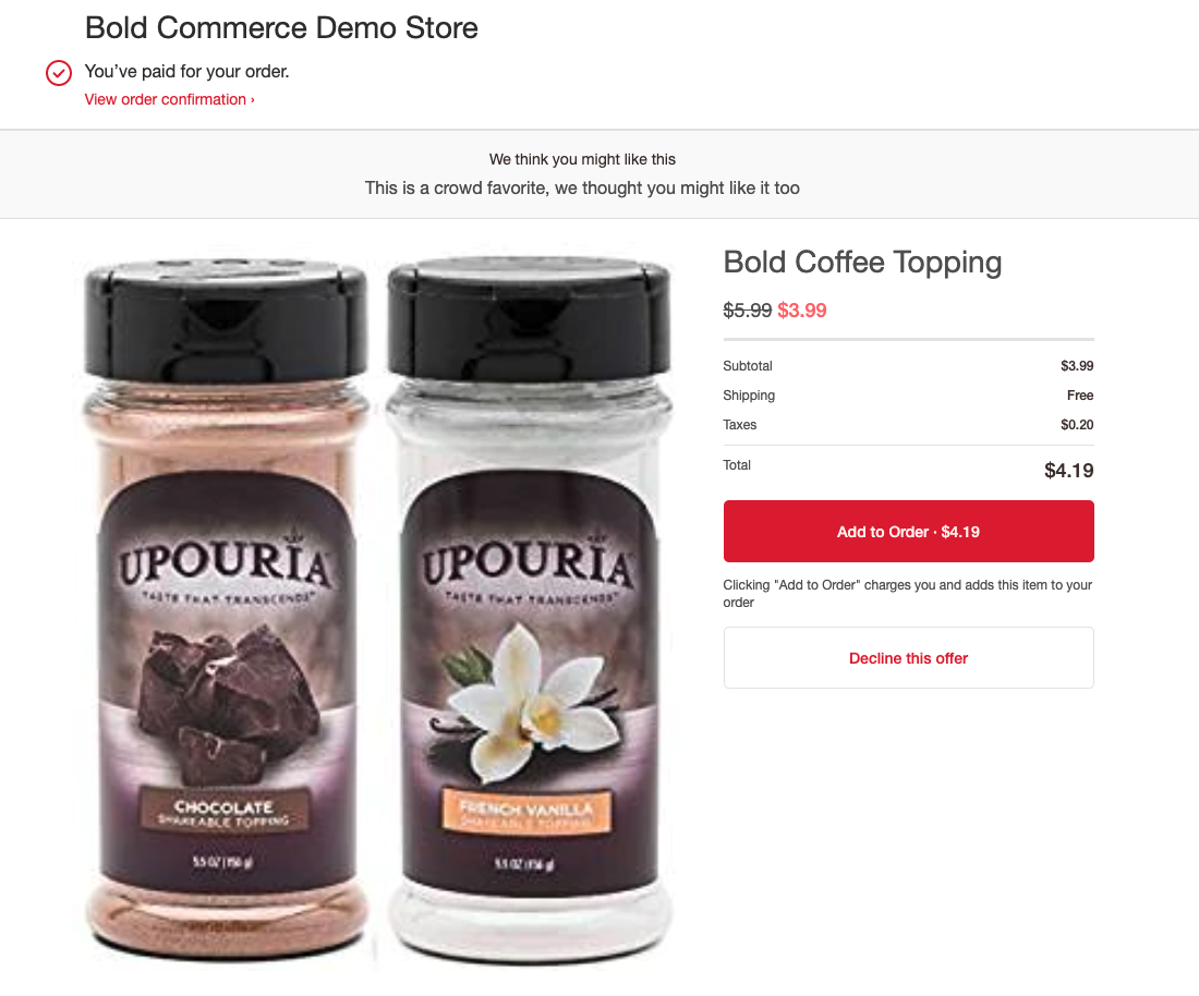 Shopify Post Purchase Upsell