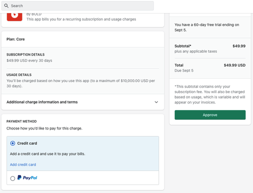 Select your preferred payment method, then selecct Approve