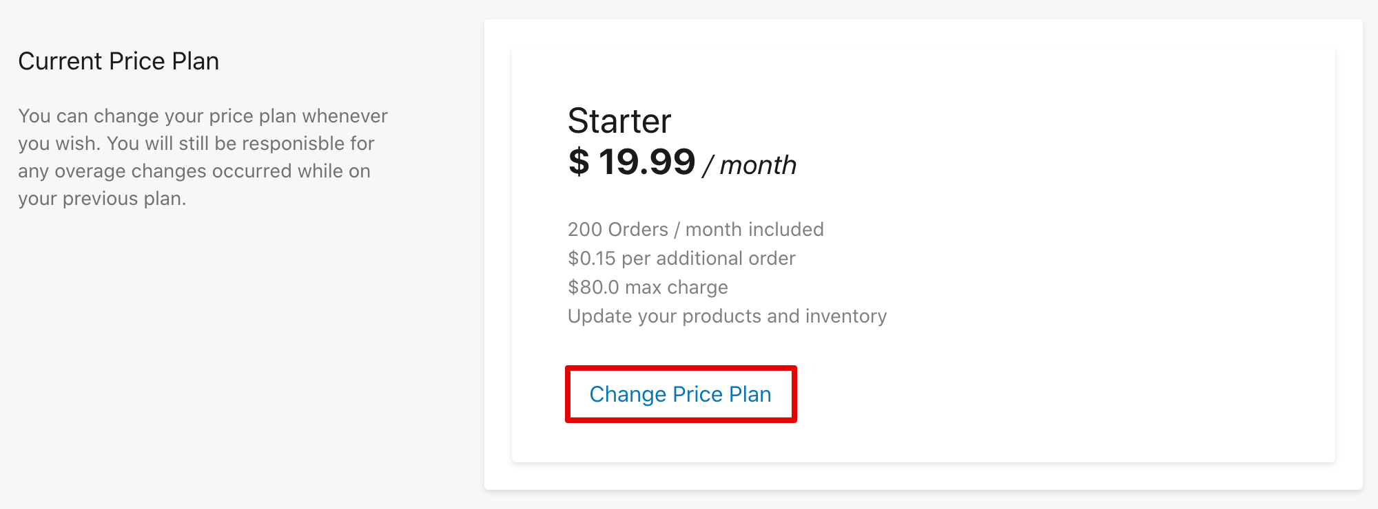Select Change Price Plan