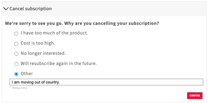 Cancellation reasons